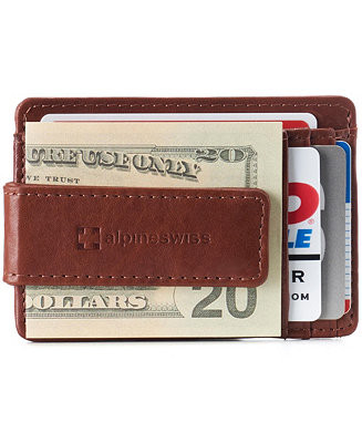 Alpine Swiss Harper Mens RFID Slim Money Clip Front Pocket Wallet Minimalist Leather ID Card Hold... | Macy's