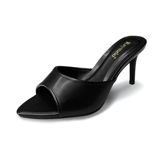 Raymelo Women’s Black Heeled Mules – Open Toe 3 Inch Slip On Heels, Minimalist Faux Leather Sandals, Elegant Dressy Shoes for Work, Date Night & Evening | Amazon (US)