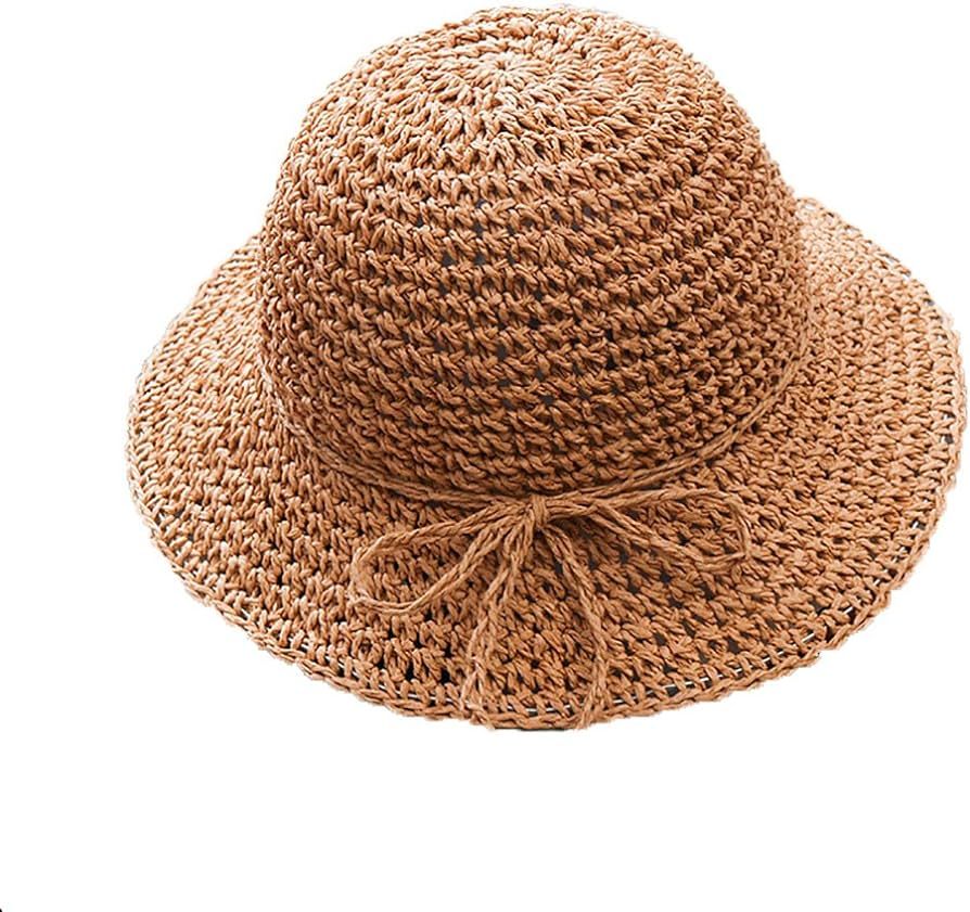 Girls Floppy Foldable Packable Wide Brim Summer Sun Hats Beach Straw Hat for Toddlers Kids Khaki | Amazon (US)