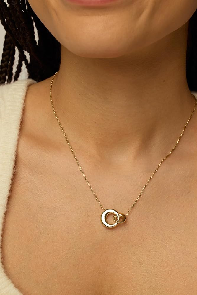 PAVOI 14K Gold Plated Dainty Interlock Pendant Necklace for Women | Circle Link Pendant Necklaces | Amazon (US)