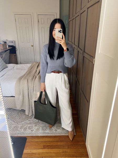 Light blue sweater (S)
Brown belt (S)
White pants (28S)
Olive green tote bag
Cuyana System tote
Tan pumps (1/2 size up)
Tan mule pumps
Amazon fashion
Amazon spring sale
Spring outfit
Spring work outfit
Business casual outfit
Smart casual outfit
Teacher outfit

#LTKworkwear #LTKsalealert #LTKfindsunder50