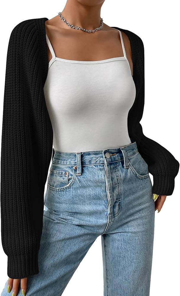 Verdusa Women's Y2k Cropped Cardigan Sweaters Lightweight Knit Open Front Bolero Shrugs Spring Fa... | Amazon (US)