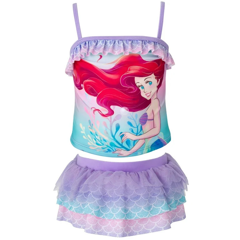 Disney Princess Ariel UPF 50+ Tankini Top and Bikini Bottom Swim Set Toddler to Big Kid | Walmart (US)