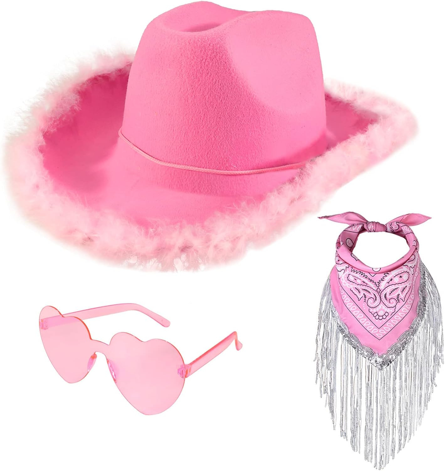 Ibeauti LED Cowgirl Hat with Brim Fringed Paisley Bandana Heart Sunglasses Set Bachelorette Cowbo... | Amazon (US)