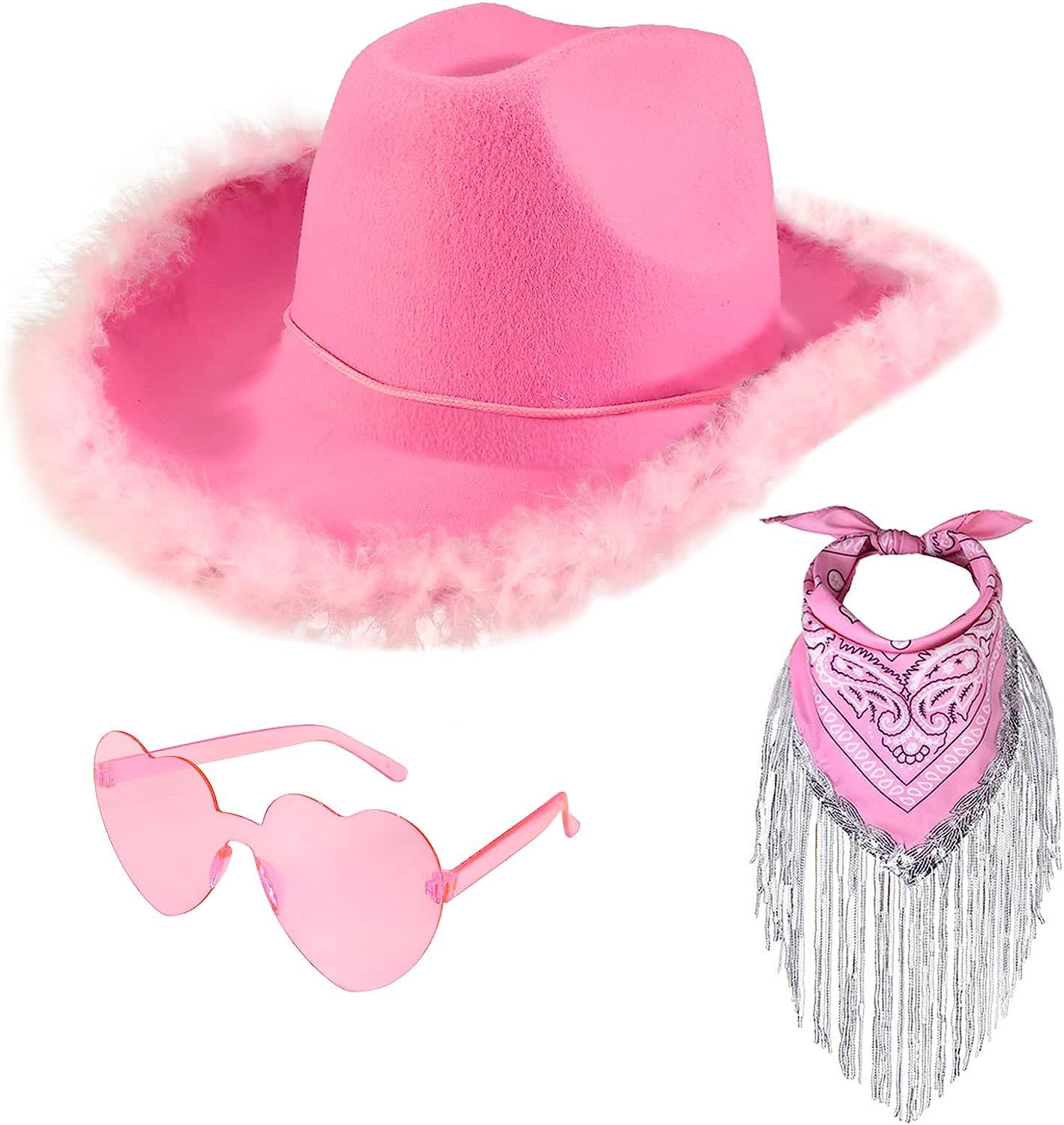 Ibeauti LED Cowgirl Hat with Brim Fringed Paisley Bandana Heart Sunglasses Set Bachelorette Cowbo... | Amazon (US)