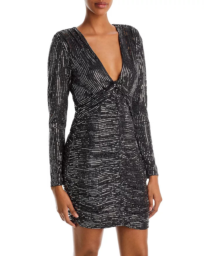 Metallic Sequined Stripe Ruched Mini Dress - 100% Exclusive | Bloomingdale's (US)