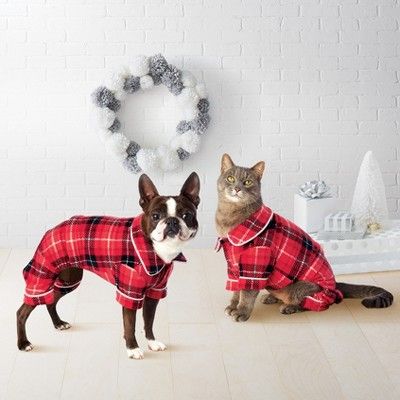 Pet Plaid Holiday Notch Collar Pajamas - Wondershop™ Red | Target