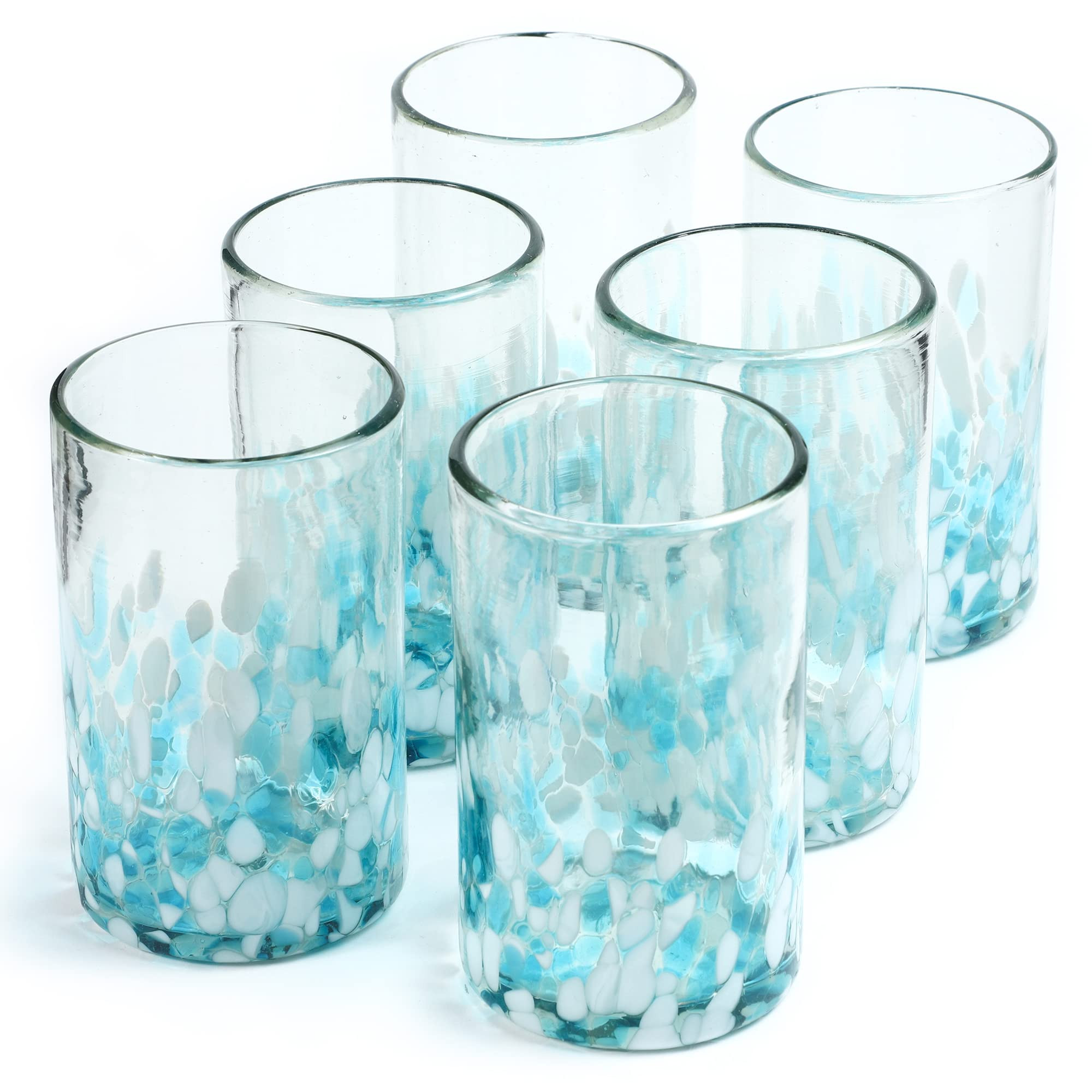 15 oz Hand Blown Mexican Drinking Glasses - Set of 6 tumblers, 15 fl oz each, Ocean Blue Confetti | Amazon (US)