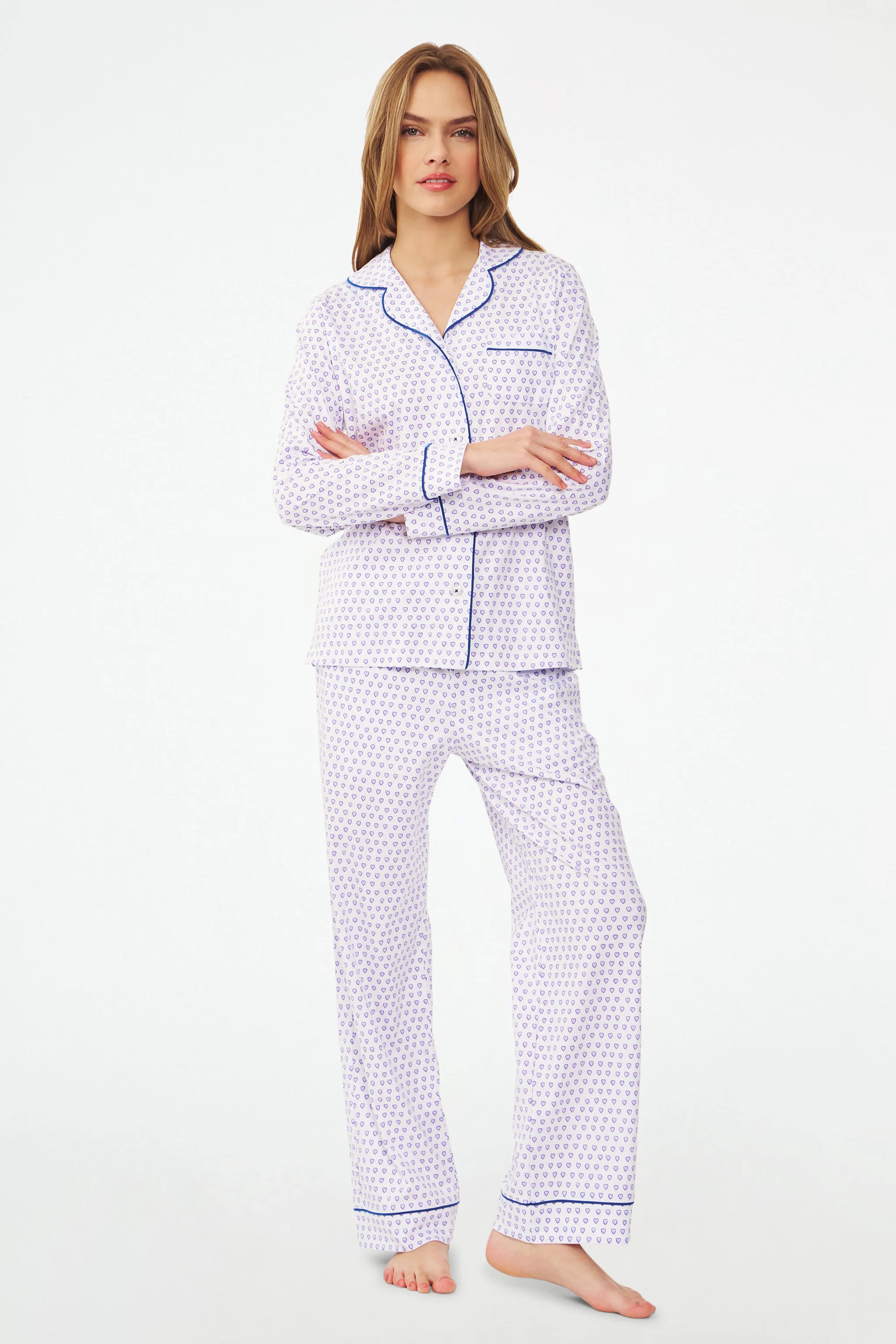 Hearts Long Sleeve Polo Pajamas | Roller Rabbit | Roller Rabbit