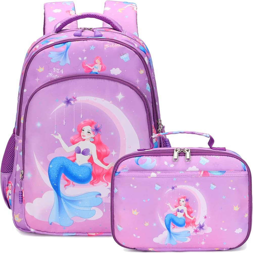 Meisohua Girls School Backpack - 2 in 1 Set Mermaid Backpack with Lunch Tote Bag for Kids Girls | Amazon (US)