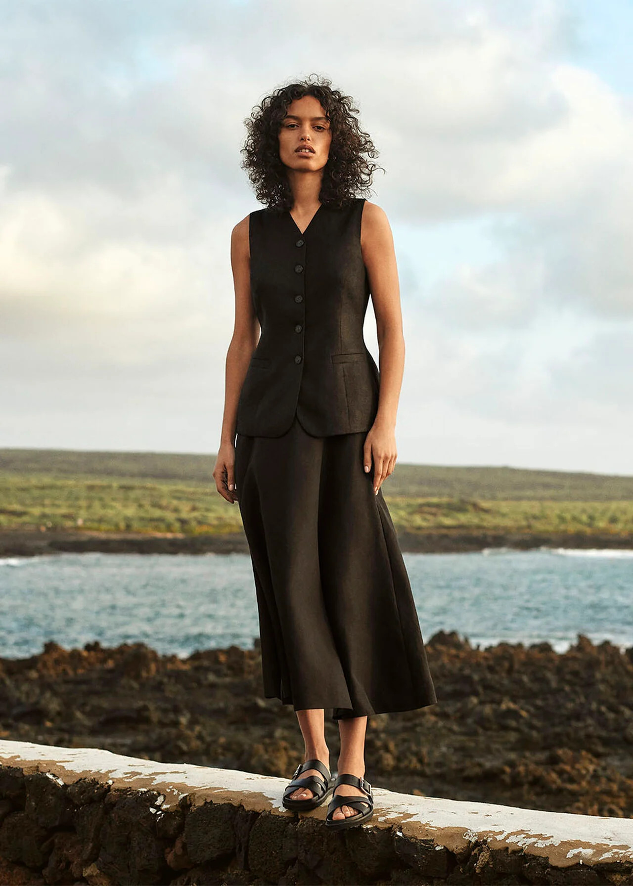 Black Molly Linen Waistcoat | WHISTLES | Whistles UK | | Whistles