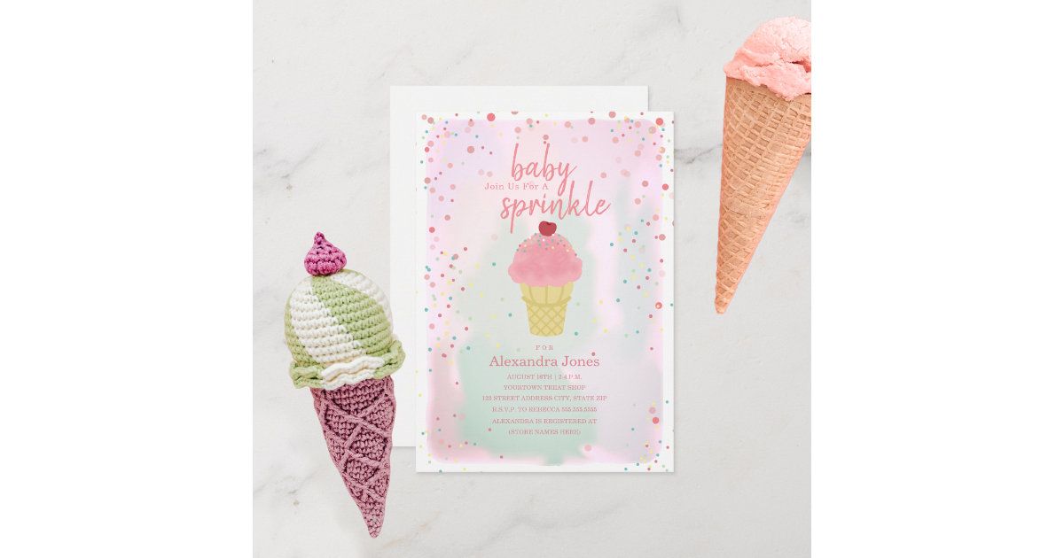 Baby Sprinkle Pink Ice Cream Baby Shower Invitation | Zazzle