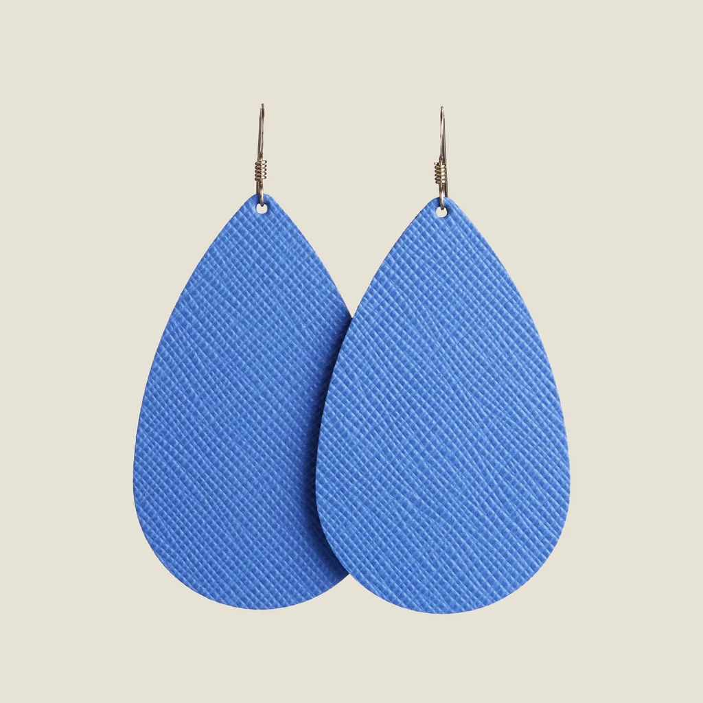 Blue Santorini Leather Teardrop Earrings | Nickel and Suede