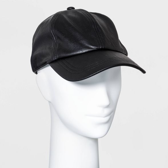 Women's Faux Leather Baseball Hat - A New Day™ Black | Target