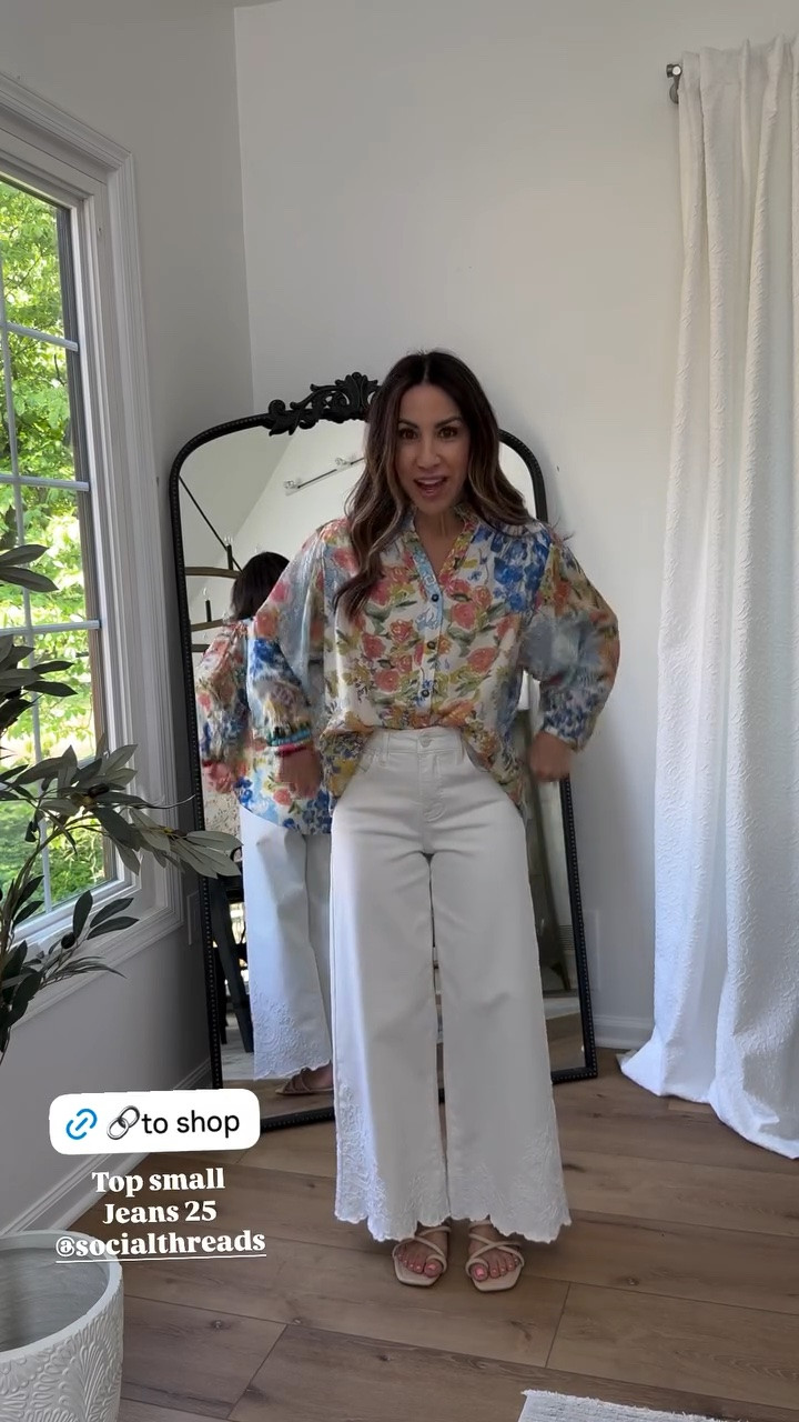 Small floral blouse. 25 white jeans. White denim.

#LTKOver40 #LTKPetite