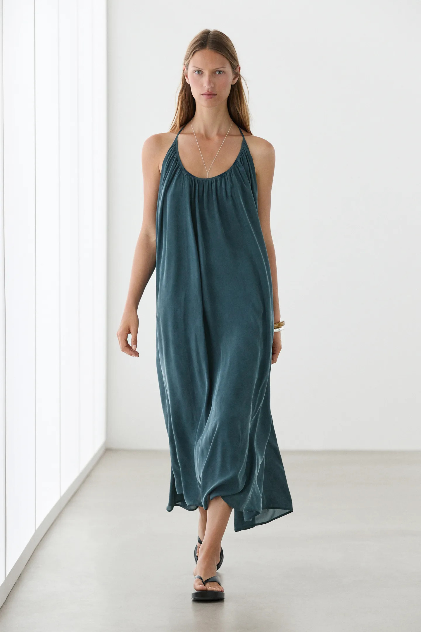 Midi dress with gathered neckline | Massimo Dutti UK