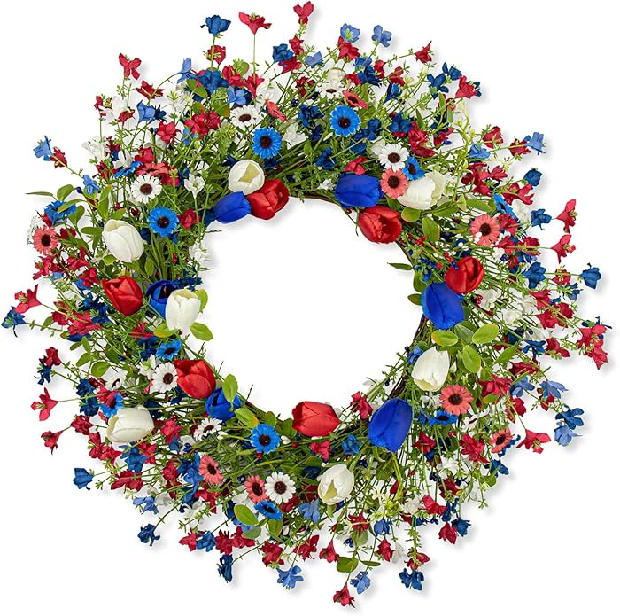 22 Inches Patriotic Wreaths for Front Door 4th of July Wreath Independence Day Wreath with Red Wh... | Amazon (US)