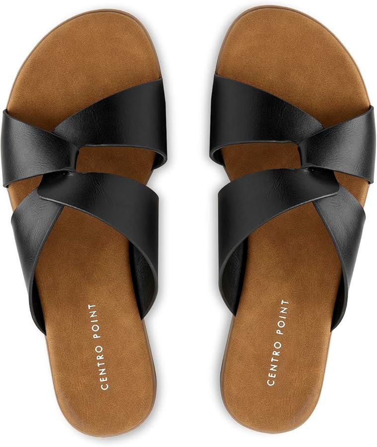 CentroPoint Women's Flat Sandals Open Toe Slip On Cross Strap Slides Dressy Casual Summer Shoes | Amazon (US)
