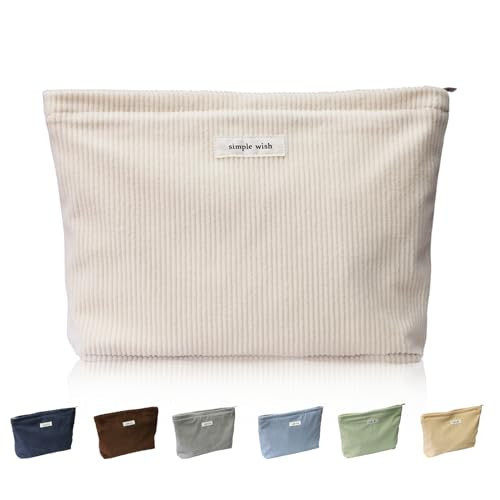 Wudygirl Travel Makeup Bag Large Capacity Cosmetic Bag for Women Corduroy Toiletry Pouch Handbags Zipper Purses Travel Essentials (Beige) | Amazon (US)