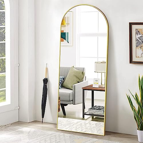 BEAUTYPEAK 65"x24" Arch Floor Mirror, Full Length Mirror Wall Mirrors Hanging or Leaning Arched-Top Full Body Mirror with Stand for Bedroom, Dressing Room, Gold | Amazon (US)