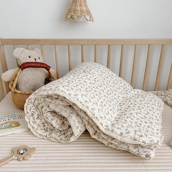 BuLuTu Beige Baby Blanket Flower Print Kid Quilt for Girls Boys Muslin Toddler Quilts for Kids Be... | Amazon (US)
