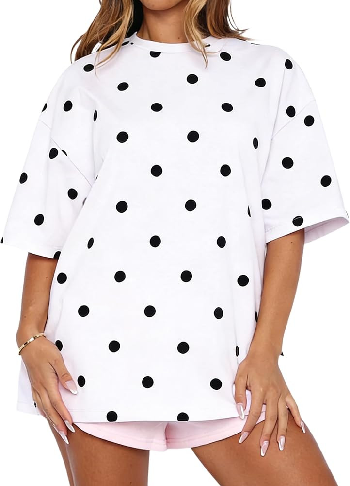 Women Oversized Polka Dot Shirts Short Sleeve Crewneck Polka Dot Top Cute Graphic T Shirts Summer... | Amazon (US)