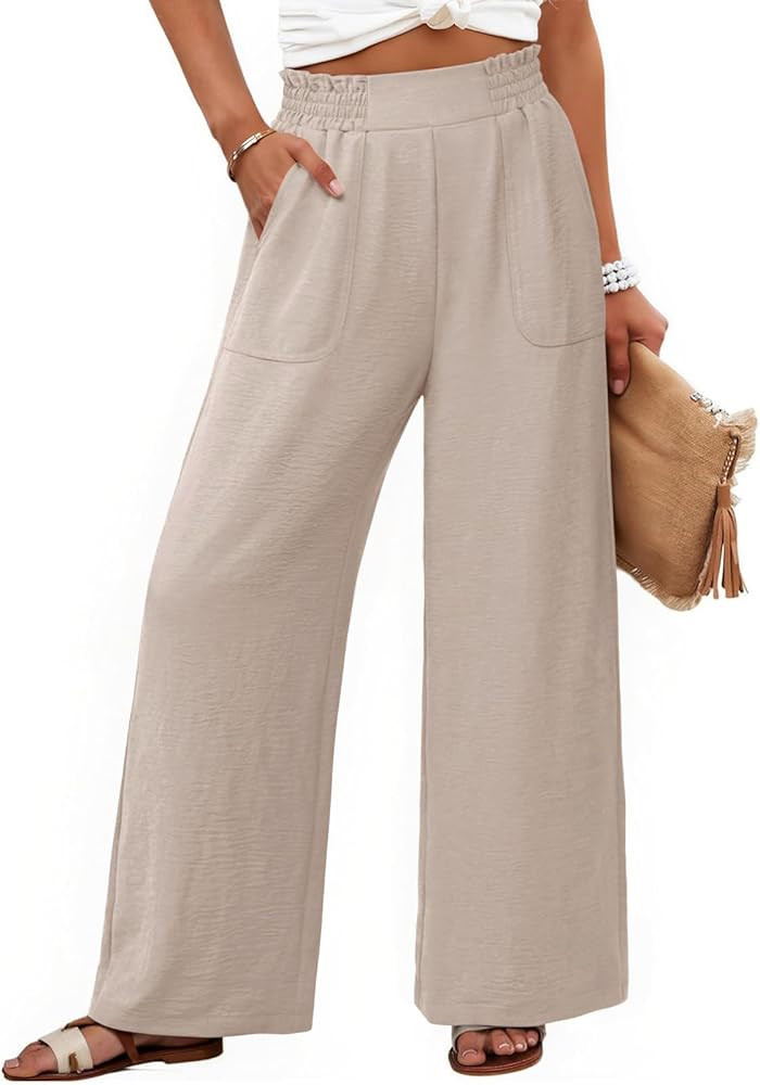 NIMIN Women Wide Leg Palazzo Pants High Waisted Casual Lounge Pants 2026 Summer Beach Vacation Ou... | Amazon (US)