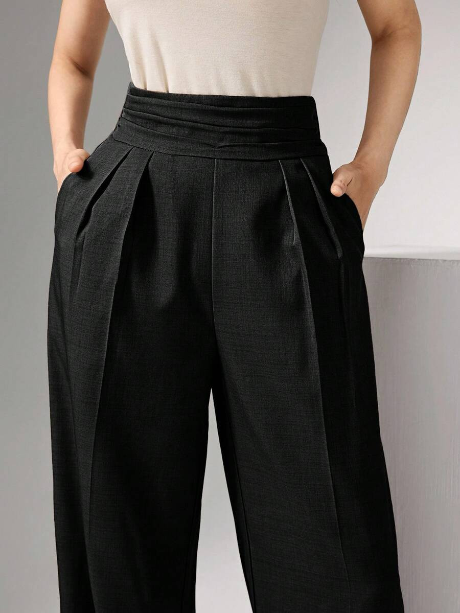 Heiryn Pleated High Waist Elegant Commuter Wide Leg Pants In Fall/Winter,Cozy Fall And Winter Clo... | SHEIN