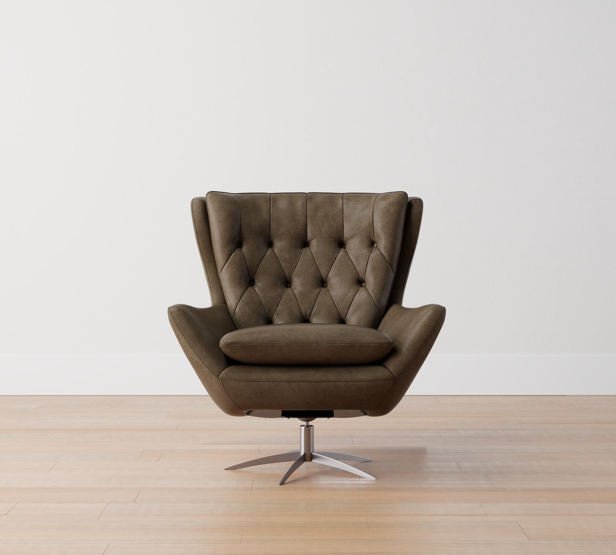 Wells Tufted Leather Swivel Armchair | Pottery Barn (US)