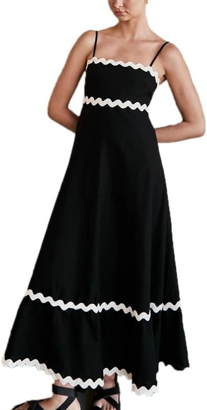 Women 2024 Summer Floral Smocked Maxi Dress Spaghetti Strap Square Neck Tiered Flowy Beach Long D... | Amazon (US)