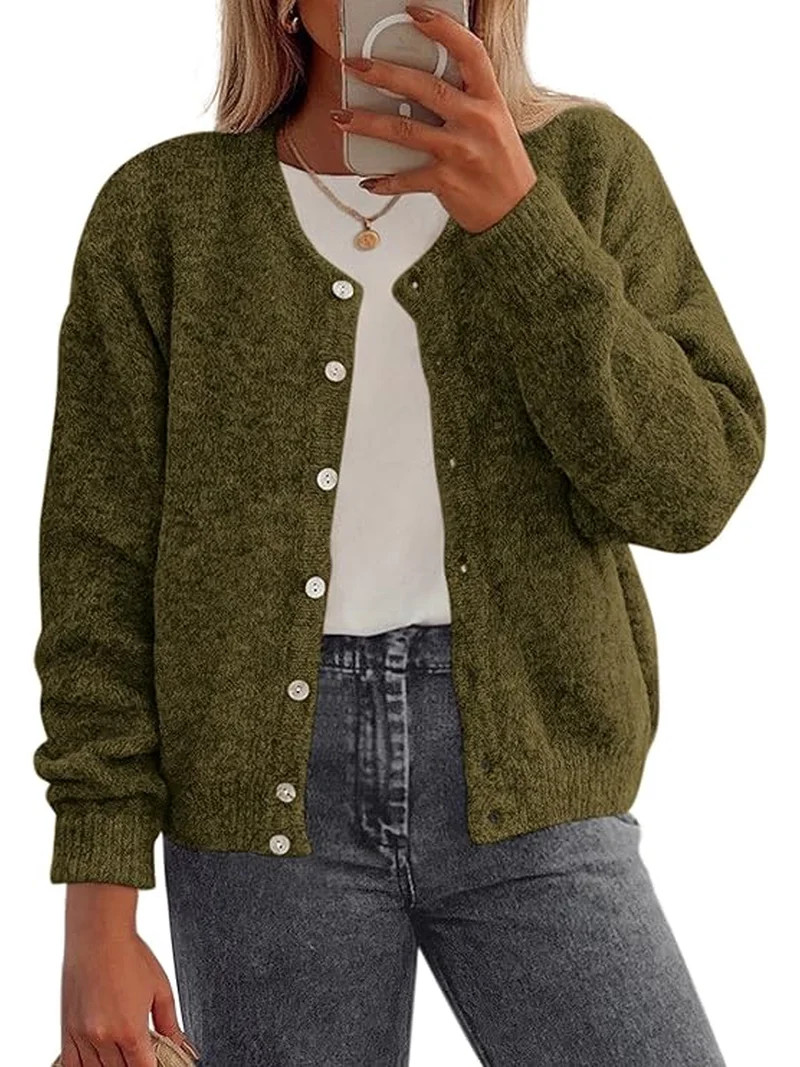 PRETTYGARDEN Fall Long Sleeve Cardigans for Women Trendy Open Front Winter Button Down Crewneck S... | Walmart (US)