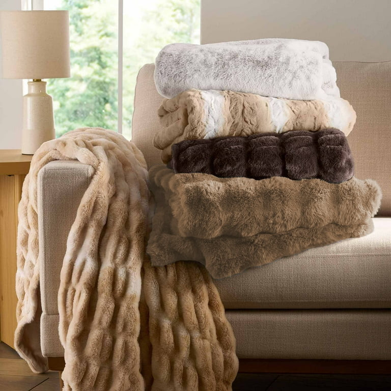 Better Homes & Gardens Brown Texture Faux Fur Throw, 50" x 72", Adult/Teen | Walmart (US)