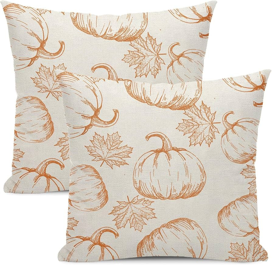 Fall Decor Pillow Covers 18x18 Set of 2 Fall Orange Pumpkin Maple Leaves Throw Pillow Covers Outd... | Amazon (US)