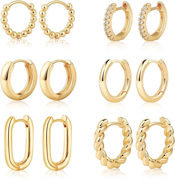 MIDEEO Gold/Sliver Chunky Hoop Earrings Set for Women, 14K Gold Plated Twisted Huggie Hoop Earrin... | Amazon (US)