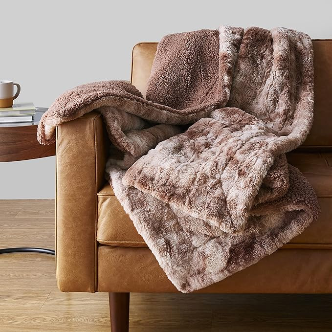 Amazon Basics Fuzzy Faux Fur Sherpa Throw Blanket, 50"x60" - Cocoa Brown | Amazon (US)