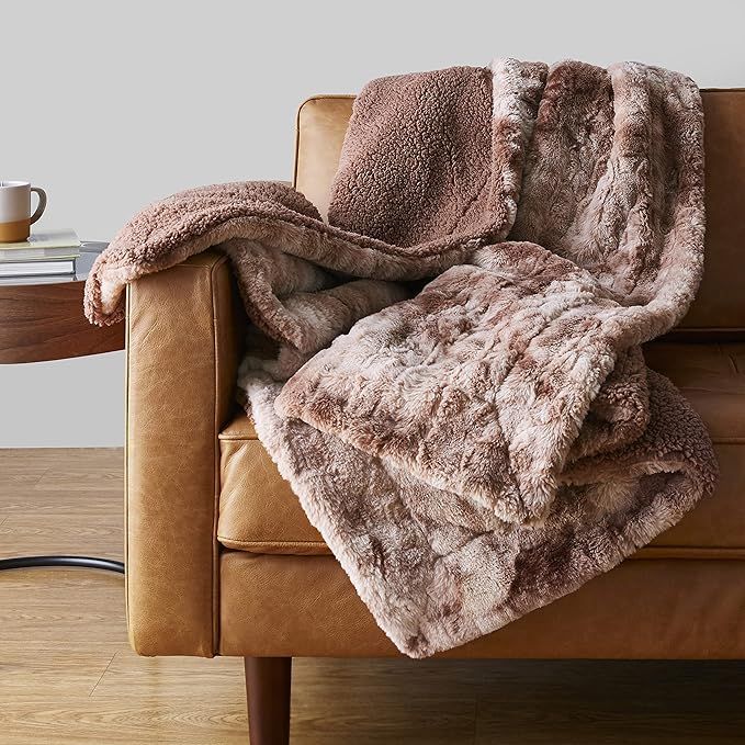 Amazon Basics Fuzzy Faux Fur Sherpa Throw Blanket, 50"x60" - Cocoa Brown | Amazon (US)