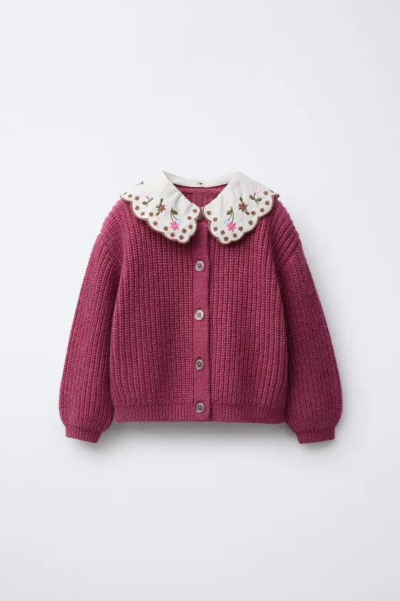 EMBROIDERED COLLAR KNIT CARDIGAN | Zara US