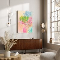 Pastel Colorful Wall Art, Abstract Flowers Painting Print Bright Floral Art Aesthetic Pink Orange Canvas Large | Etsy (US)