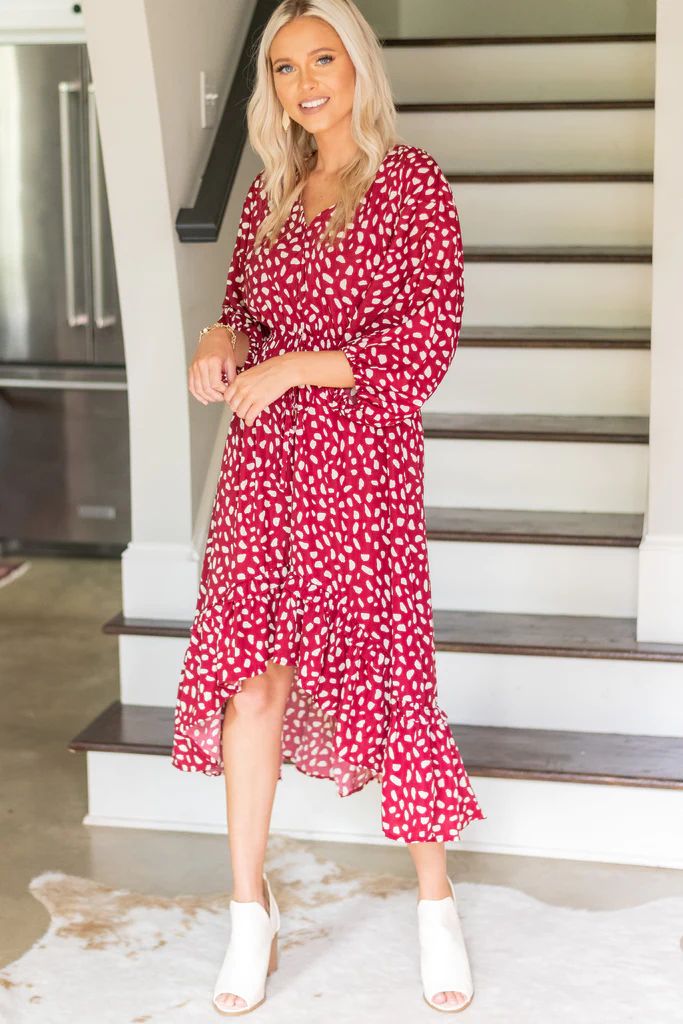 Give It All Burgundy Red Spotted Leopard Midi Dress | The Mint Julep Boutique