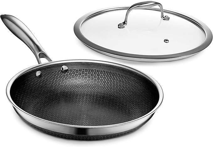HexClad Hybrid Nonstick 10-Inch Frying Pan with Tempered Glass Lid, Stay-Cool Handle, Dishwasher-... | Amazon (US)