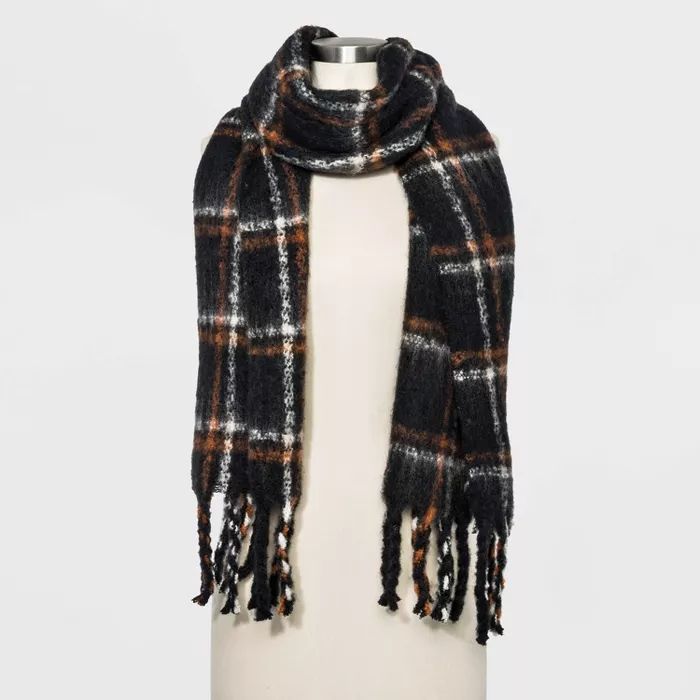 Women's Plaid Brushed Blanket Scarf - A New Day™ Black One Size | Target