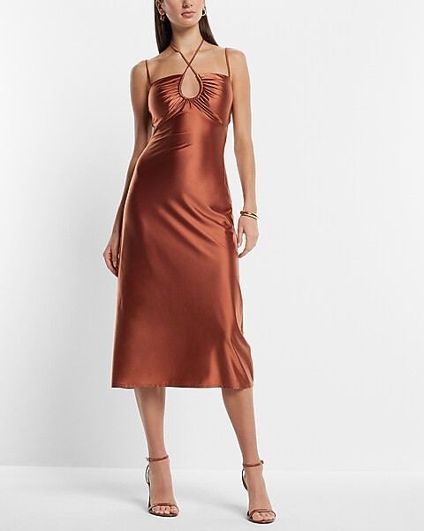 Satin Strappy Halter Neck Midi Dress | Express