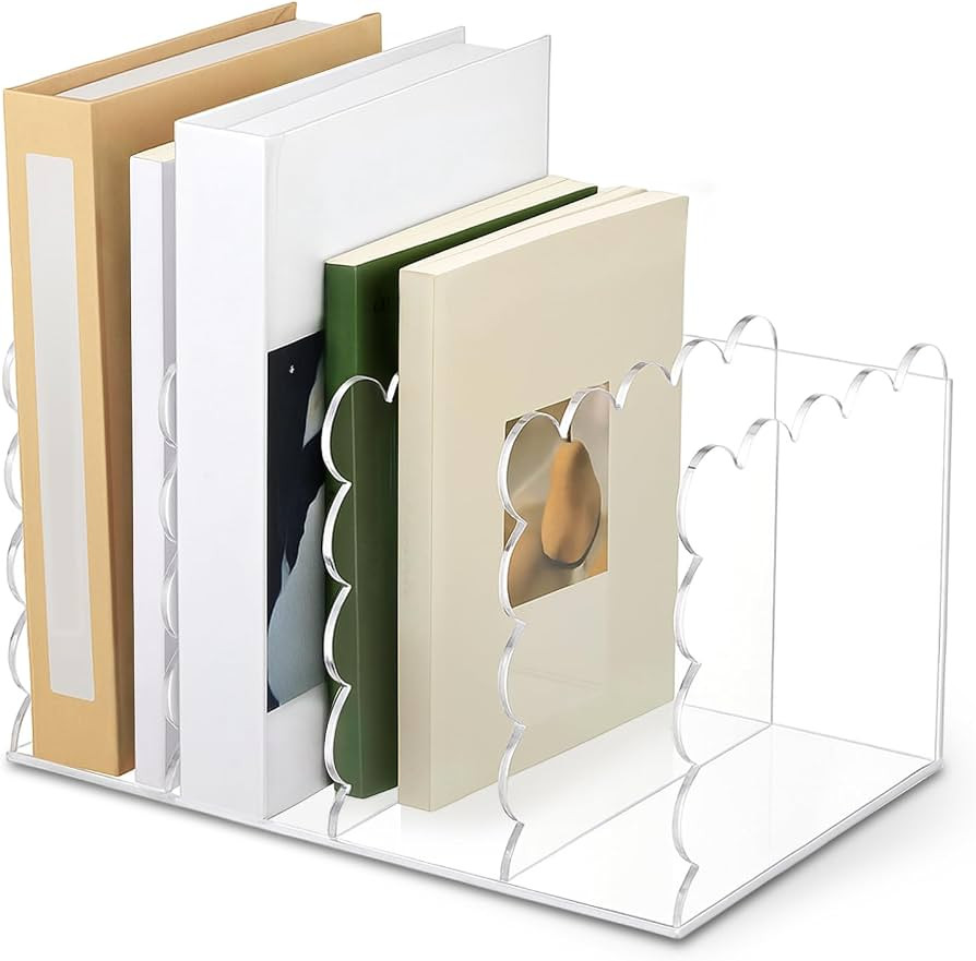 AmazingSpark 1 Pcs Scalloped Acrylic Book Holder for Desk with 4 Compartments 11.22 x 7.28 x 6.5 ... | Amazon (US)