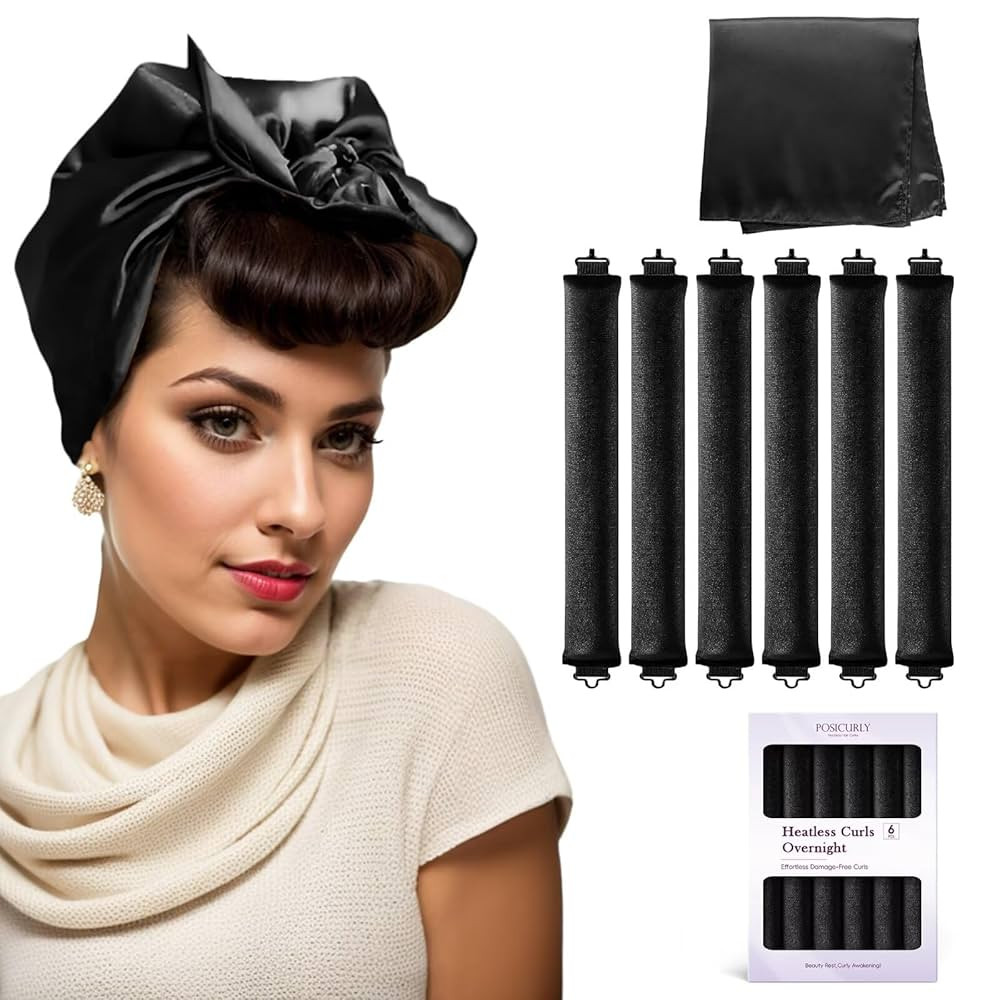Overnight Hair Curlers Heatless Curls - 6 Pcs No Heat Blowout Curling Rods to Sleep In with Satin Hair Scarf | Amazon (US)