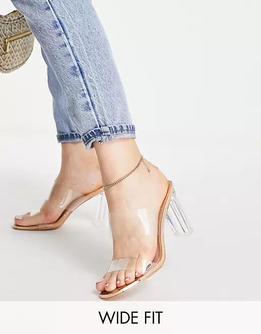 Simmi London Wide Fit clear heel sandals in natural | ASOS (Global)