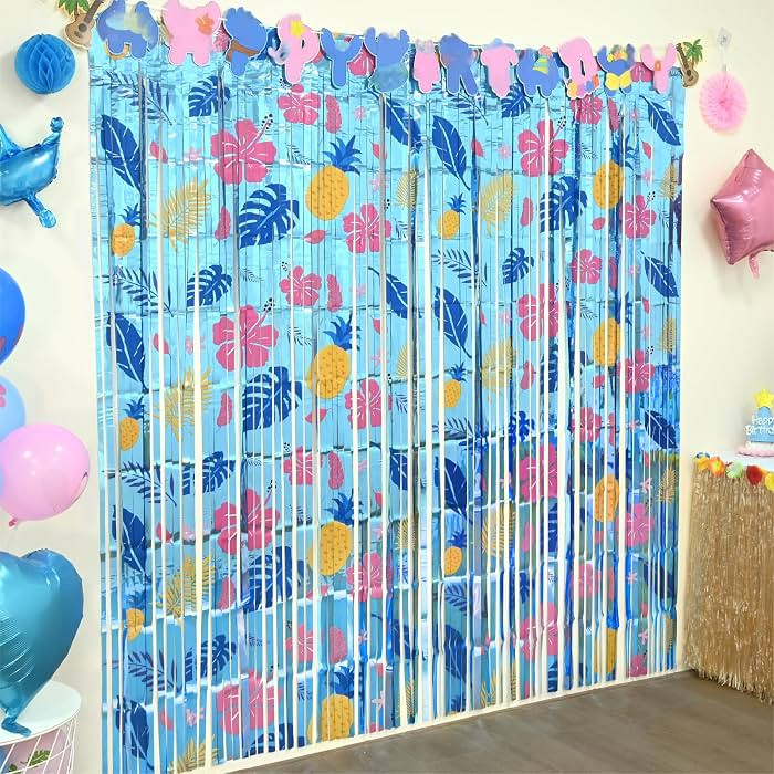 Cartoon Birthday Party Supplies, 2 Pack Hawaiian Element Pattern Foil Fringe Curtains, Animation ... | Amazon (US)