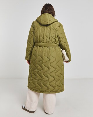 Khaki Zig Zag Quilt Longline Coat | Simply Be (UK)