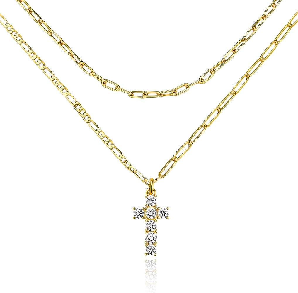 Cicy Bell Womens 18k Gold Plated Layered Necklaces Vintage Cubic Zirconia Long Necklace Sets Good... | Amazon (US)