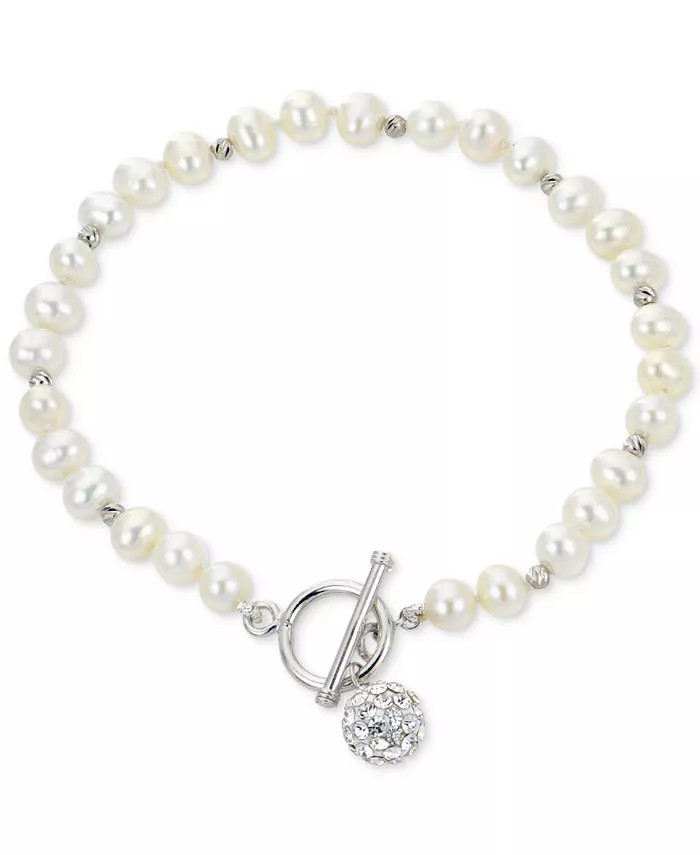 Cultured Freshwater Pearl (5-5-1/2mm) & Crystal Toggle Bracelet in Sterling Silver | Macy's