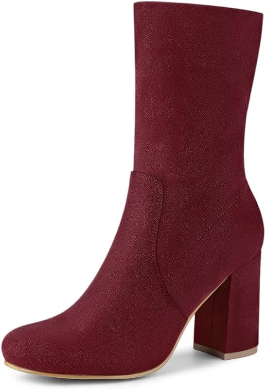 Allegra K Women's Rounded Toe Block Heel Foldable Ankle Boots | Amazon (US)